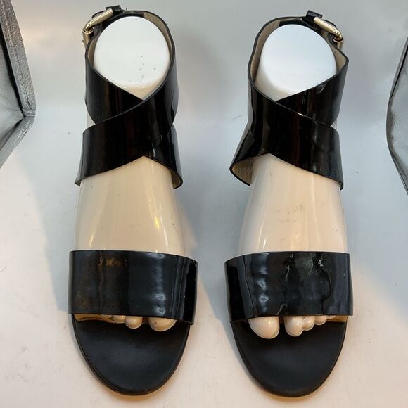 AGL LADIES SHOES 37 1/2 black patent strappy capsule heels sandals minimalist - Picture 3 of 13